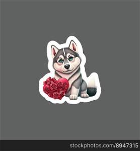 Sticker of valentines day husky