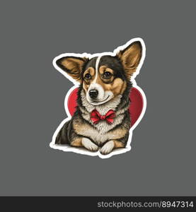Sticker of welsh corgi dog valentine