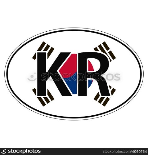Sticker on car, flag korea, korean republic with the inscription KR vector for print or website design for language buttons. Sticker on car, flag korea, korean republic