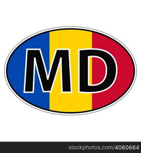 Sticker on car, flag Moldavia, Moldova with the inscription MD vector for print or website design for language buttons. Sticker on car, flag Moldavia, Moldova