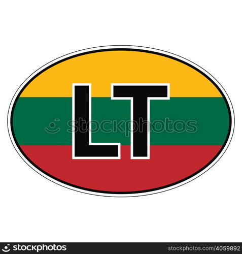 Sticker on car, flag of Lithuania with the inscription LT vector for print or website design for language buttons. Sticker on car, flag of Lithuania