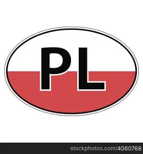 Sticker on car, flag of Poland with the inscription PL vector for print or website design for language buttons. Sticker on car, flag of Poland