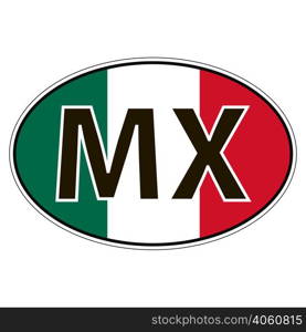 Sticker on car, flag of United Mexican States with the inscription MX vector for print or website design for language buttons. Sticker on car, flag United Mexican States