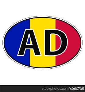 Sticker on car, flag principality Andorra with the inscription AD vector for print or website design for language buttons. Sticker on car, flag principality Andorra
