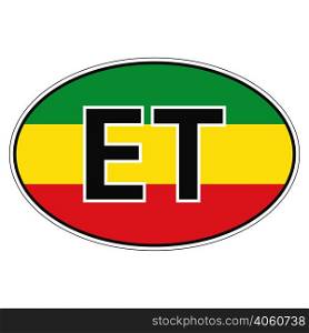 Sticker on car, flag Republic of Ethiopia with the inscription ET vector for print or website design for language buttons. Sticker on car, flag Republic of Ethiopia
