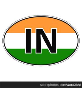 Sticker on car, flag Republic of India with the inscription IN vector for print or website design for language buttons. Sticker on car, flag of Republic of India