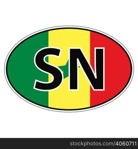 Sticker on car, flag republic senegal with the inscription SN vector for print or website design for language buttons. Sticker on car, flag republic senegal