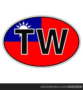Sticker on car, flag Taiwan, Chinese Republic with the inscription TW vector for print or website design for language buttons. Sticker on car, flag Taiwan, Chinese Republic