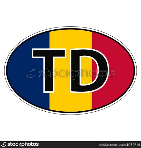 Sticker on car, flag with the inscription TD vector for print or website design for language buttons. Sticker on car, flag Republic Chad, Tchad