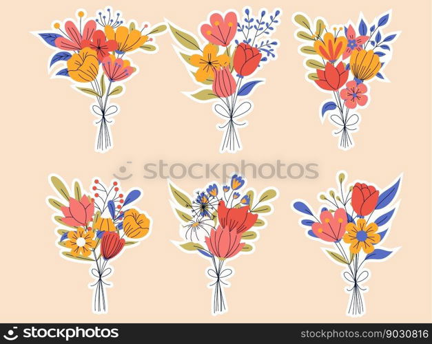 Sticker pack of floral elements. Romantic flower collection with bouquet of flowers. Good for greeting cards or invitation design, floral poster. Sticker pack of floral elements. Romantic flower collection with bouquet of flowers. Good for greeting cards or invitation design, floral poster.