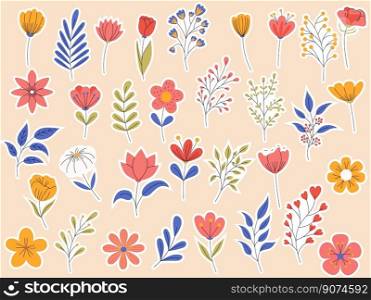 Sticker pack of floral elements. Romantic flower collection with flowers, and leaves. Good for greeting cards or invitation design, floral poster. Sticker pack of floral elements. Romantic flower collection with flowers, and leaves. Good for greeting cards or invitation design, floral poster.