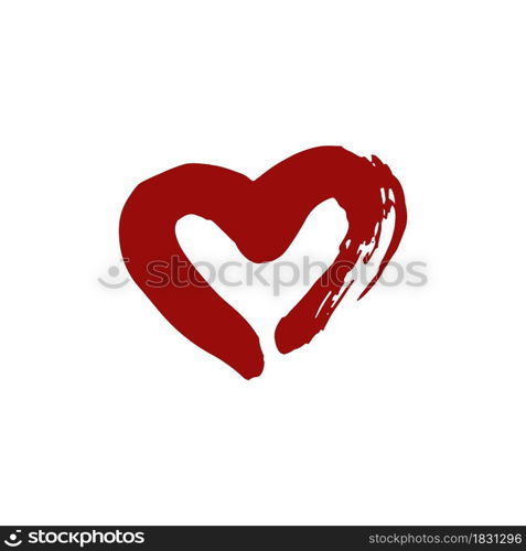 Sticker, pin. Romantic icon, heart. Hand drawing paint, brush drawing. Isolated on a white background. Doodle grunge style icon. Decorative. Outline, line icon, cartoon illustration. Doodle grunge style icon. Decorative element. Outline, cartoon line icon