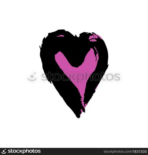 Sticker, pin. Romantic icon, heart. Hand drawing paint, brush drawing. Isolated on a white background. Doodle grunge style icon. Decorative element. Outline, line icon, cartoon illustration. Doodle grunge style icon. Decorative element. Outline, cartoon line icon
