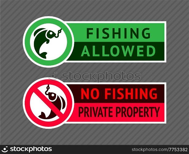 Sticker set No fishing or Fishing allowed, ready to print. Sticker set No fishing or Fishing allowed,