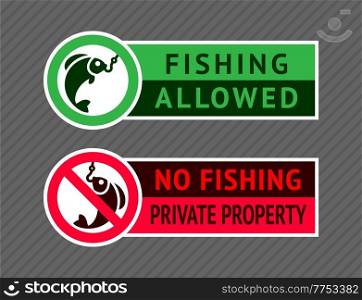 Sticker set No fishing or Fishing allowed, ready to print. Sticker set No fishing or Fishing allowed,