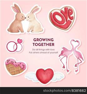 Sticker template with big love hug valentines day concept,watercolor style
