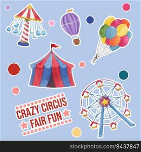 Sticker template with circus funfair concept,watercolor style 