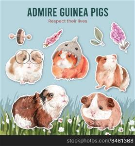 Sticker template with cute guinea pig concept,watercolor style 