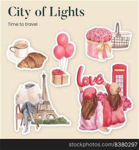 Sticker template with Eifel in Paris lover concept,watercolor style
