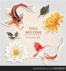 Sticker template with koi fish concept,watercolor style.
