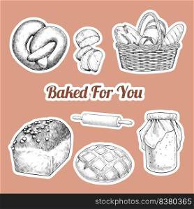 Sticker template with sourdough concept,sketch drawing style
