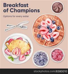 Sticker template with specialty breakfast concept,watercolor style

