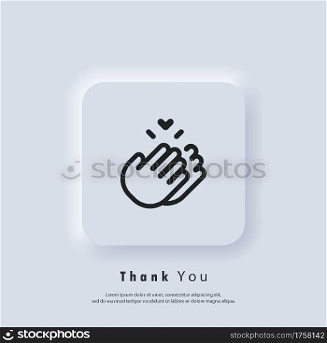 Sticker Thank you. Clapping Hands icon. Clap, applause icon. Vector. UI icon. Neumorphic UI UX white user interface web button.
