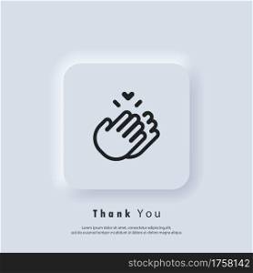 Sticker Thank you. Clapping Hands icon. Clap, applause icon. Vector. UI icon. Neumorphic UI UX white user interface web button.