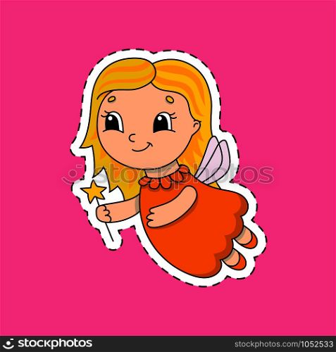 Sticker with a cute character. Colorful vector illustration. Isolated on color background. Template for your design, books, stickers, posters, cards, clothes. Cartoon style.