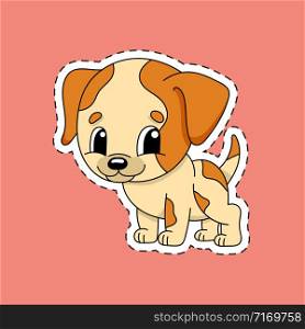 Sticker with contour. Dog animal. Cartoon character. Colorful vector illustration. Isolated on color background. Template for your design.