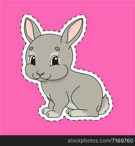 Sticker with contour. Rabbit bunny animal. Cartoon character. Colorful vector illustration. Isolated on color background. Template for your design.