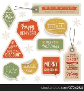 Stickers and Labels for Christmas and New Year. Vector eps-10 with transparency.