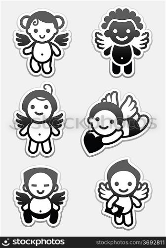 Stickers angels. set icons, collection cupids signs