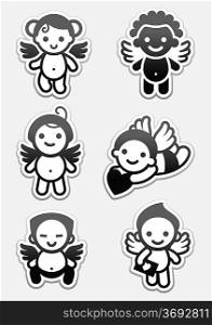 Stickers angels. set icons, collection cupids signs