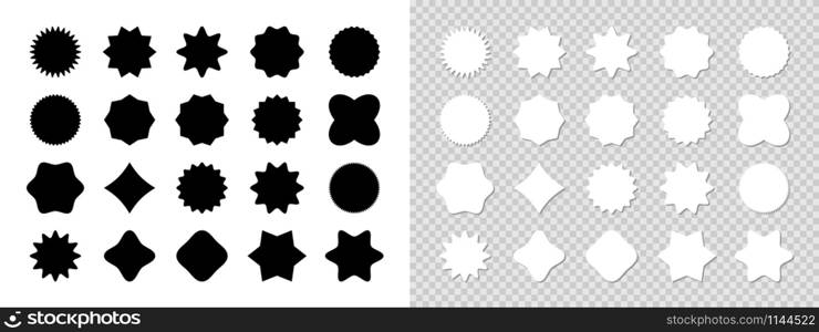 Stickers Black and White collection. Stickers isolated. Set of Stickers for Price, Promo, Quality and Sale. Collection Tags, Banners, Labels, Posters and Badges. Vector illustration