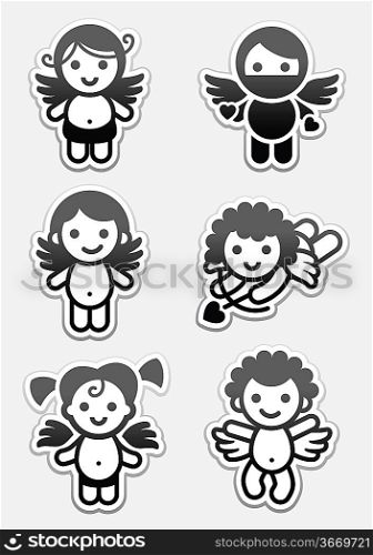 Stickers cupids. set icons, collection angels signs