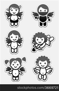 Stickers cupids. set icons, collection angels signs