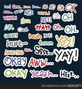 Stickers text set collection vector illustration