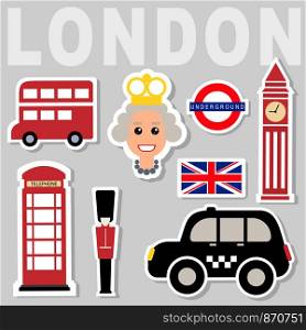 Stickers with London famous attributes