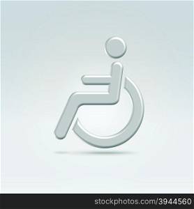 Stickman in wheelchair icon concept shot backlit made of metal