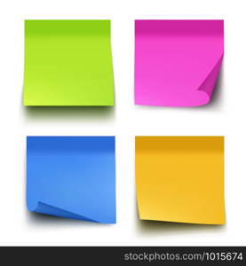 Sticky colored notes. Post note paper vector realistic pictures isolated. Illustration of memo message blank, reminder announcement. Sticky colored notes. Post note paper vector realistic pictures isolated