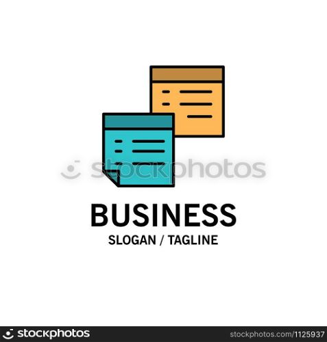 Sticky, Files, Note, Notes, Office, Pages, Paper Business Logo Template. Flat Color