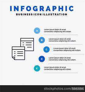 Sticky, Files, Note, Notes, Office, Pages, Paper Line icon with 5 steps presentation infographics Background