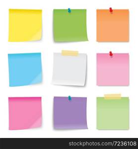 Sticky note colored sheets isolated on white background
