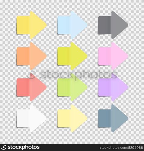 Sticky Office Paper Sheets Notes, Arrow Sign Pack Collection Set with Shadow Isolated on Transparent Background Vector Illustration EPS10. Sticky Office Paper Sheets Notes, Arrow Sign Pack Collection Set with Shadow Isolated on Transparent Background Vector Illustration