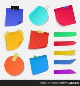 Sticky paper notes. Notepaper sheet, paper memo colorful stickers, sticky business post it pin note isolated vector illustration icons set. Sticker reminder, stick blank remember. Sticky paper notes. Notepaper sheet, paper memo colorful stickers, sticky business post it pin note isolated vector illustration icons set