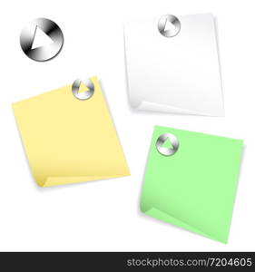 Sticky papers isolated on white background with pushpins