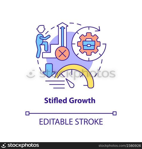 Stifled growth concept icon. No career development. Sign of toxic workplace abstract idea thin line illustration. Isolated outline drawing. Editable stroke. Arial, Myriad Pro-Bold fonts used. Stifled growth concept icon
