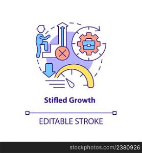 Stifled growth concept icon. No career development. Sign of toxic workplace abstract idea thin line illustration. Isolated outline drawing. Editable stroke. Arial, Myriad Pro-Bold fonts used. Stifled growth concept icon