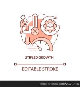 Stifled growth red concept icon. No career development. Sign of toxic workplace abstract idea thin line illustration. Isolated outline drawing. Editable stroke. Arial, Myriad Pro-Bold fonts used. Stifled growth red concept icon